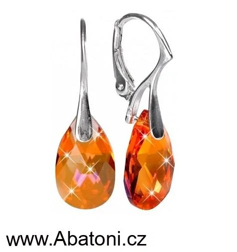 Swarovski Elements Pear krystal 16mm - Stříbrné náušnice visací oranžová slza, kapky 31242.3 Astral Pink (oranžová, oranžovo růžová)