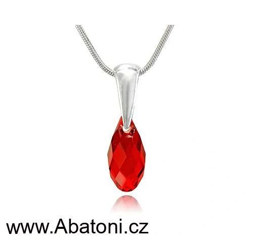 Swarovski Elements Briolette krystal 13mm - Stříbrný náhrdelník (přívěsek + řetízek) visací červená slza, kapka 32075.3 Scarlet Siam (červená tmavá)