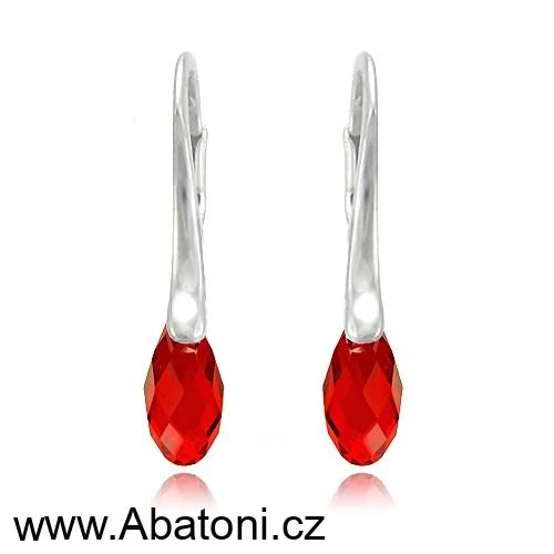Swarovski Elements Briolette krystal 13mm - Stříbrné náušnice visací červená slza, kapky 31063.2 Scarlet Siam (červená tmavá)