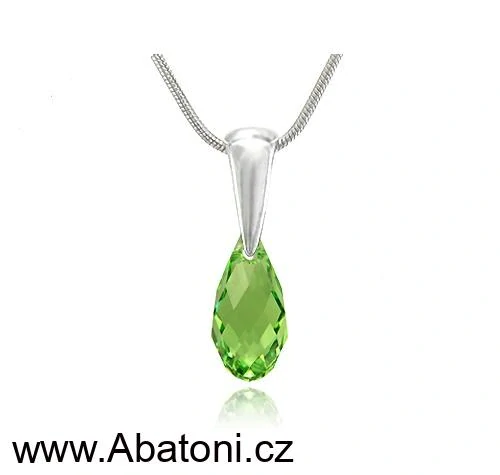 Swarovski Elements Briolette krystal 13mm - Stříbrný náhrdelník (přívěsek + řetízek) visací zelená slza, kapka 34252.3 Peridot (zelená, světlá)