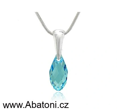 Swarovski Elements Briolette krystal 13mm - Stříbrný náhrdelník (přívěsek + řetízek) visací modrá slza, kapka 34252.3 Aquamarine (modrá světlá, azurová, nebeská)