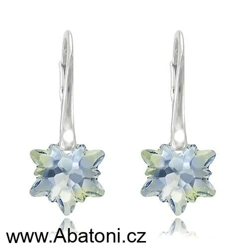 Swarovski Elements Edelweiss Snowflake krystal 14mm - Stříbrné náušnice visací modrá vločka, protěž, kytička 31255.3 Blue Shade (modrá křišťálová světlá, šedo-béžová)