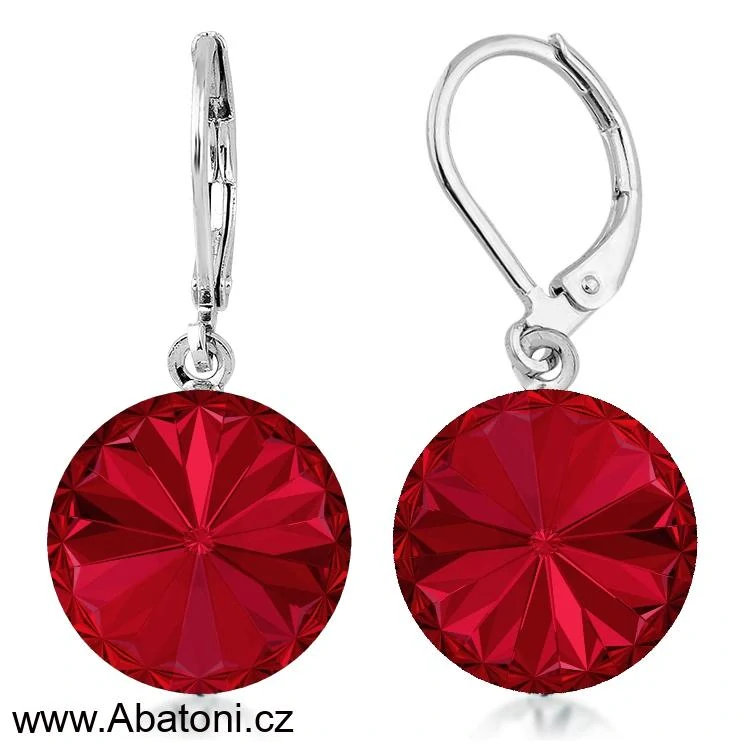 Swarovski Elements Rivoli vlepený krystal 12mm - Ocelové náušnice visací bimbací červené kulaté 31106.3 Light Siam (červená)