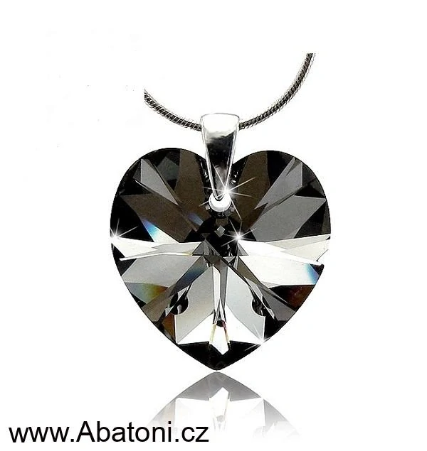 Swarovski Elements Heart krystal XXL 28mm - Stříbrný náhrdelník (OBROVSKÝ přívěsek + řetízek) černo šedé srdce, srdíčko 39003.4 Silver Night (černá, šedá, duhová)