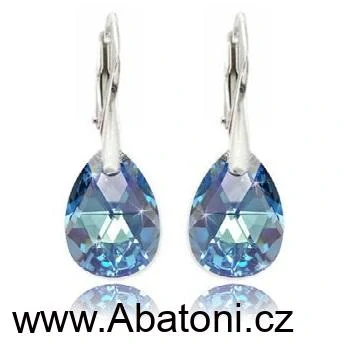 Swarovski Elements Mini Pear krystal 12mm - Stříbrné náušnice visací modrá slza, kapky 31215.5 Aquamarine (modrá světlá, azurová, nebeská)