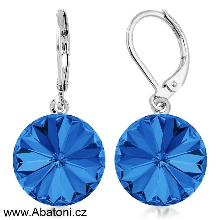 Swarovski Elements Rivoli vlepený krystal 12mm - Ocelové náušnice visací bimbací modré kulaté 31106.5 Sapphire (modrá královská)