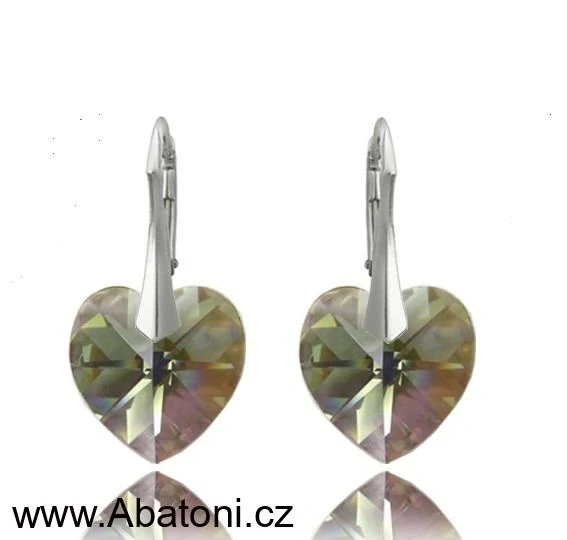 Swarovski Elements Heart krystal 10mm - Stříbrné náušnice visací šedé srdce, srdíčka 39003.4 Black Diamond (šedá, černá, kouřová, zelenkavá)
