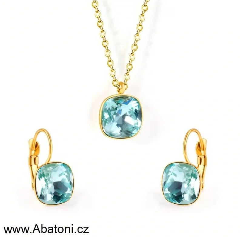 Steel Jewelry souprava - chirurgická ocel - dámská - tyrkysová - 220132 čtvereček - zlaceno
