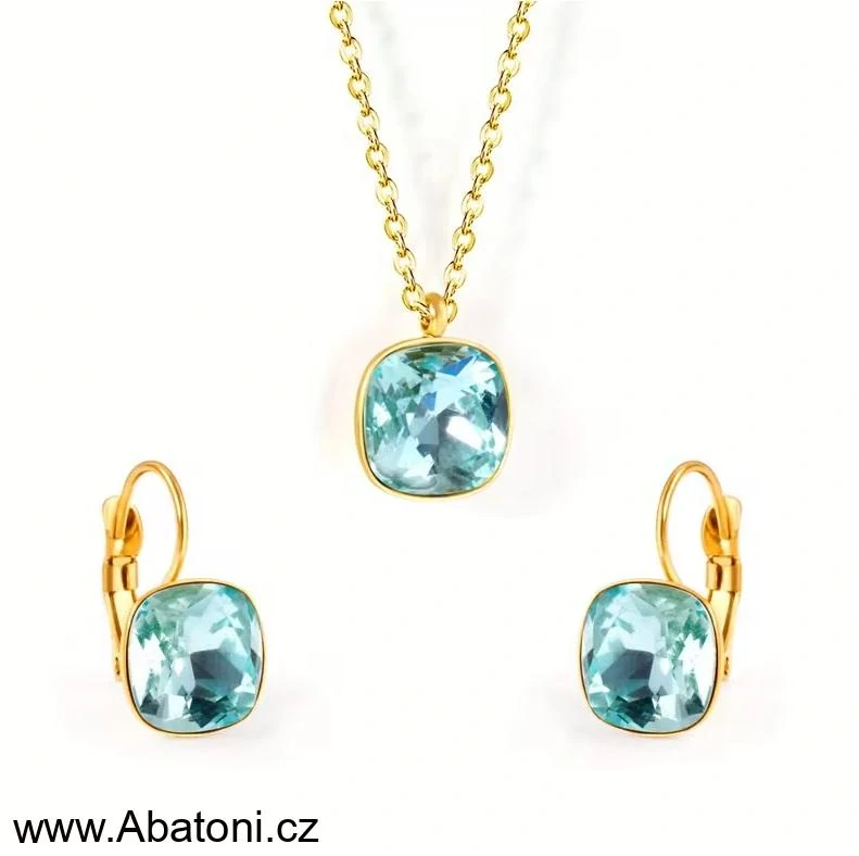Steel Jewelry souprava - chirurgická ocel - dámská - tyrkysová - 220132 čtvereček - zlaceno