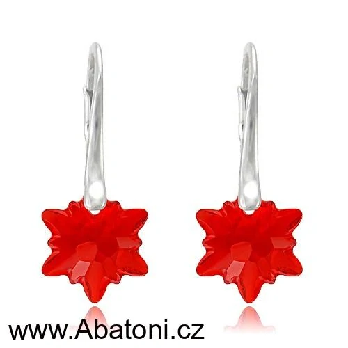 Swarovski Elements Edelweiss Snowflake krystal 18mm - Stříbrné náušnice visací červená vločka, protěž, kytička Light Siam (červená)