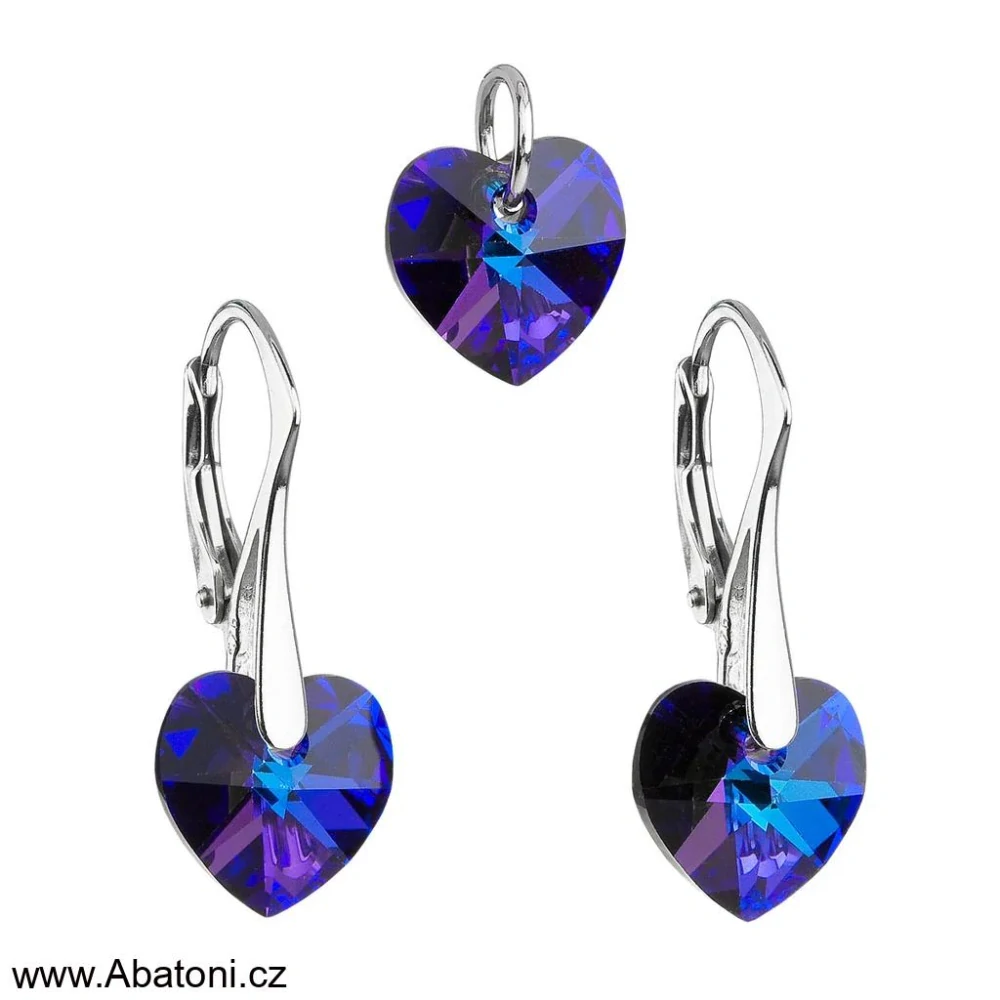 Sada šperků s krystaly Swarovski náušnice a přívěsek fialovo modrá srdce 39003.5 Heart krystal Heliotrope (fialová, modrá, duhová)