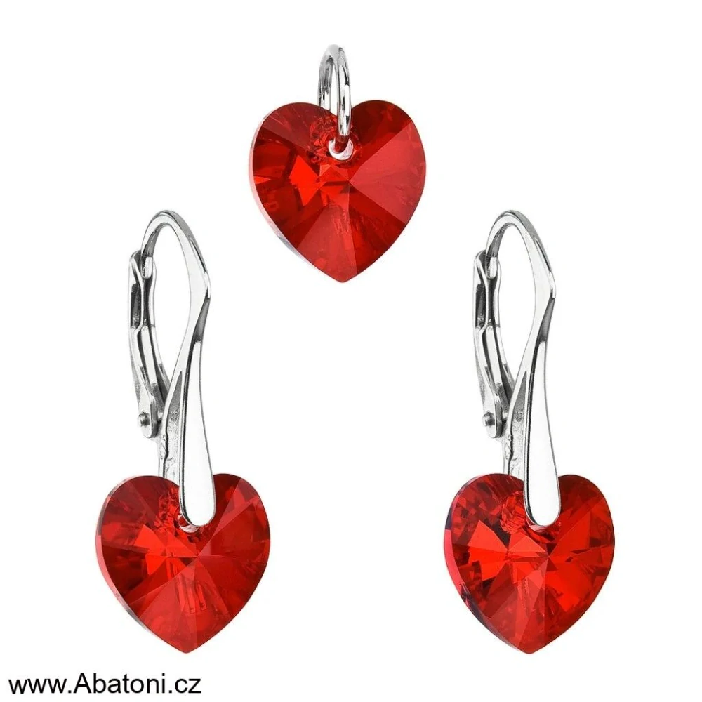 Sada šperků s krystaly Swarovski náušnice a přívěsek červená srdce 39003.4 Heart krystal Light Siam (červená)