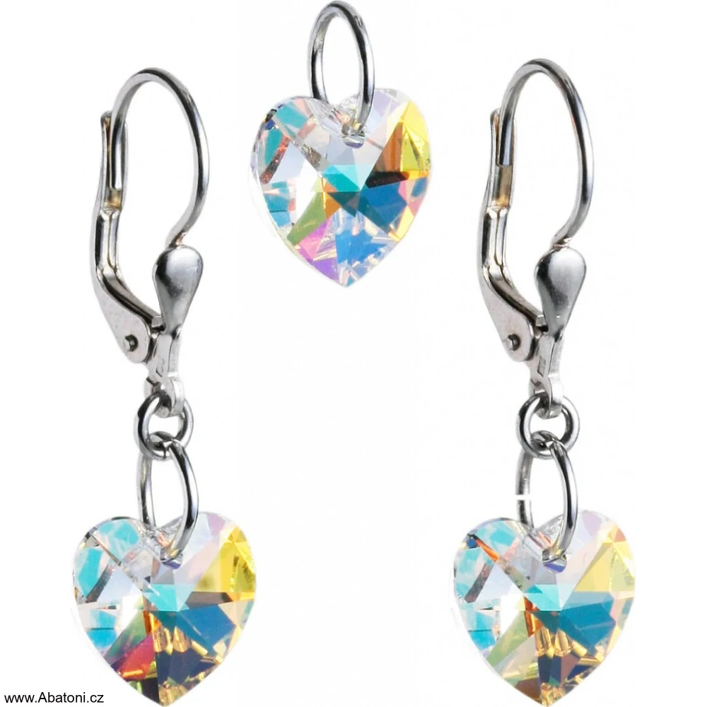 Sada šperků s krystaly Swarovski náušnice a přívěsek AB efekt srdce 39003.2 Heart krystal visací bimbací Crystal AB (bílá, křišťálová, duhová, měňavá)