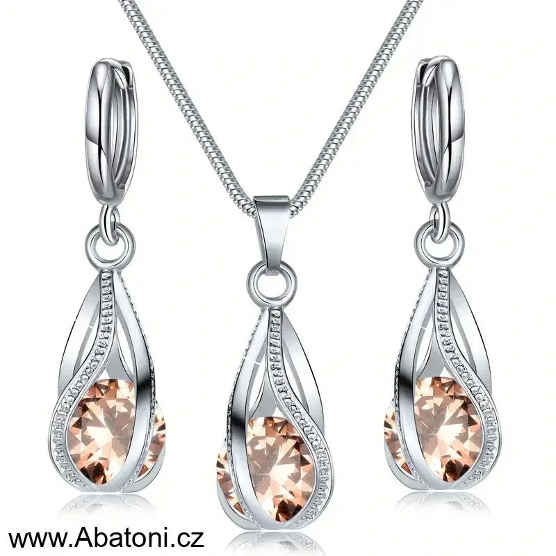 Swarovski Elements sada (set, souprava) - náušnice a přívěsek s řetízkem zlaté kapky s vloženými krystaly 39169.4 Golden Shadow (zlatá, světlá jantarová, zlatobéžová)