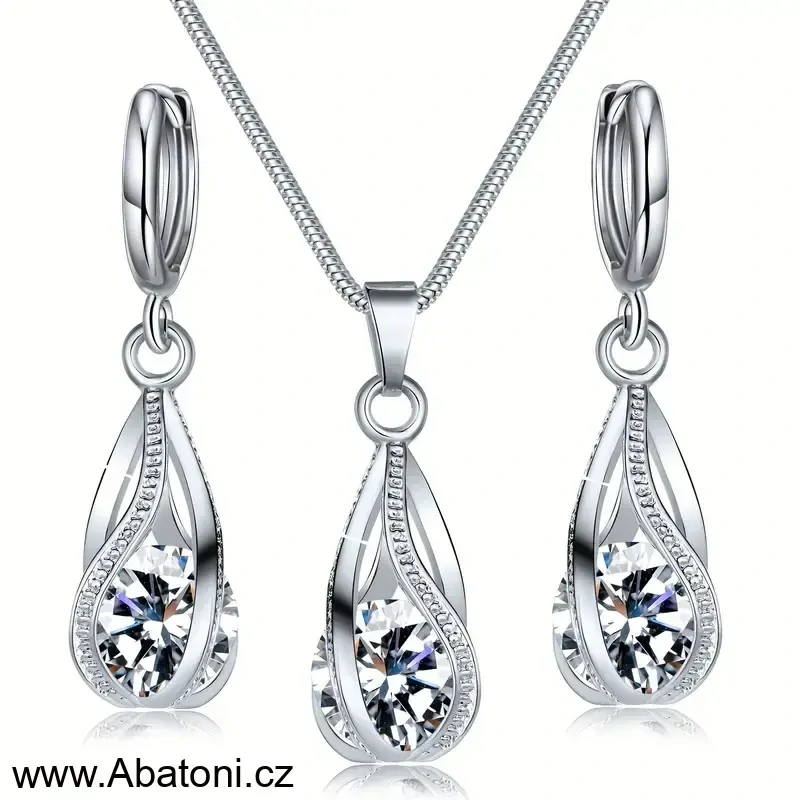 Swarovski Elements sada (set, souprava) - náušnice a přívěsek s řetízkem bílé kapky s vloženými krystaly 39029.1 Crystal (bílá, čirá, křišťálová)