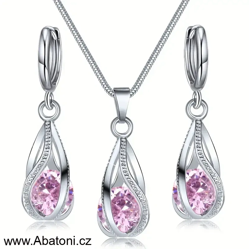 Swarovski Elements sada (set, souprava) - náušnice a přívěsek s řetízkem fialovo růžové kapky s vloženými krystaly 39177.3 Light Amethyst (růžovo fialová)