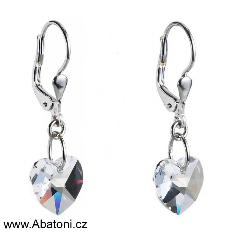 Swarovski Elements Heart krystal 10mm - Stříbrné náušnice visací bimbací bílé srdce, srdíčka 31125.1 Crystal (bílá, čirá, křišťálová)