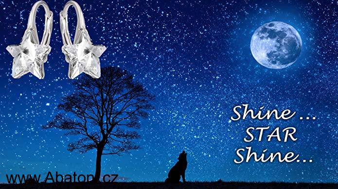 Swarovski Elements Star vlepený krystal 10mm - stříbrné náušnice visací šedé hvězdičky 31227.5 Silver Shade (šedo-béžová, kouřová)