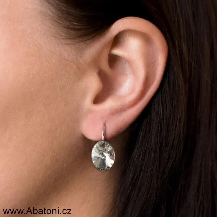 Swarovski Elements Oval Rivoli - náušnice visací bílé oválky 31166.1 Crystal (bílá, čirá, křišťálová)