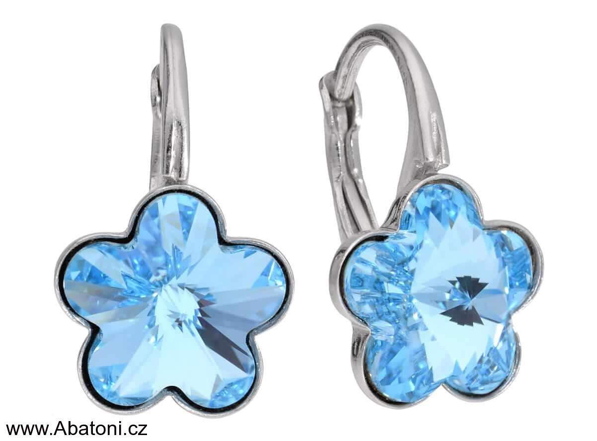 Swarovski Elements Flower 10mm - stříbrné náušnice visací bílé duhové kytičky, květinky 31080.1 Crystal AB (bílá, křišťálová, duhová, měňavá)