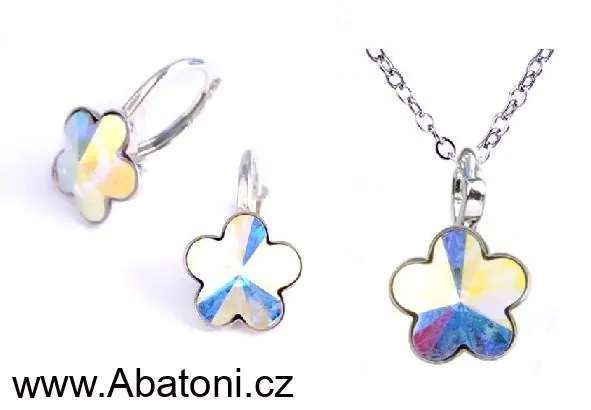Swarovski Elements Flower - Stříbrný náhrdelník (přívěsek + řetízek) bílá kytička, květinka 34239.1 Crystal AB (bílá, křišťálová, duhová, měňavá)
