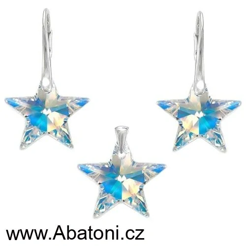 Swarovski Elements Star krystal 20mm - Stříbrné náušnice visací bílá duhová hvězda, hvězdičky 51055.2 Crystal AB (bílá, křišťálová, duhová, měňavá) 