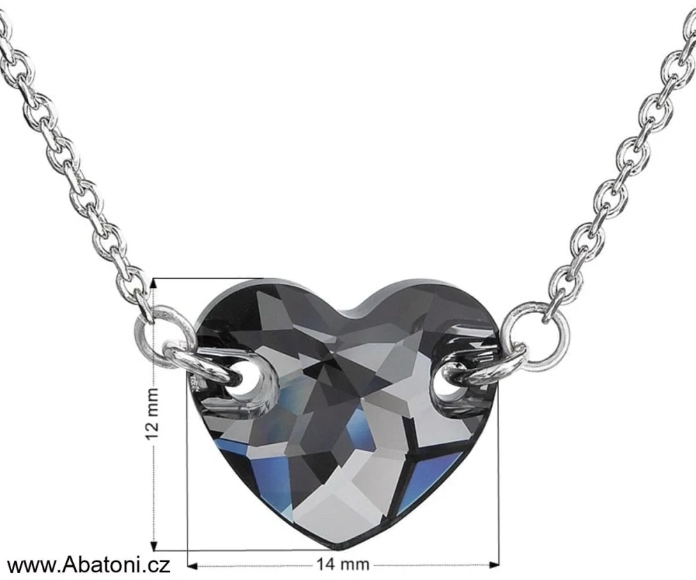 Swarovski Elements Heart krystal 14mm - Stříbrný náhrdelník (přívěsek + řetízek) černo šedé DVOUDÍRKOVÉ srdce, srdíčko 32020.5 Silver Night (černá, šedá, duhová)