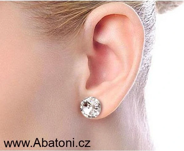 Swarovski Elements Rivoli vlepený krystal 2x8mm - Stříbrné náušnice bimbací visací bílé kulaté 31269.1 Crystal (bílá, čirá, křišťálová)