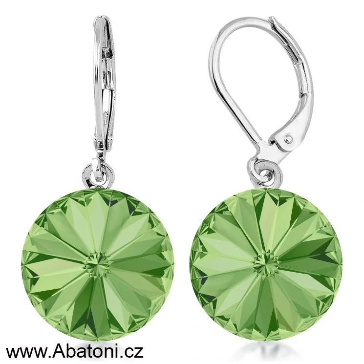 Swarovski Elements Rivoli vlepený krystal 14mm - Stříbrný náhrdelník (přívěsek + řetízek) zelený kulatý 34112.3 Peridot (zelená světlá) 