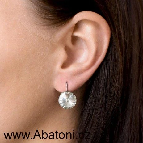 Swarovski Elements Rivoli vlepený krystal 14+12mm - Stříbrná sada (set, souprava) náušnice a přívěsek s řetízkem bílé duhové kulaté 39140.1 Crystal AB (bílá, křišťálová, duhová, měňavá) 