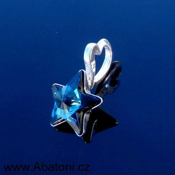 Swarovski Elements Star vlepený krystal 10mm - Stříbrný náhrdelník (přívěsek + řetízek) modrá hvězdička 54034.3 Bermuda Blue (modrá, mořská, duhová, měňavá) 