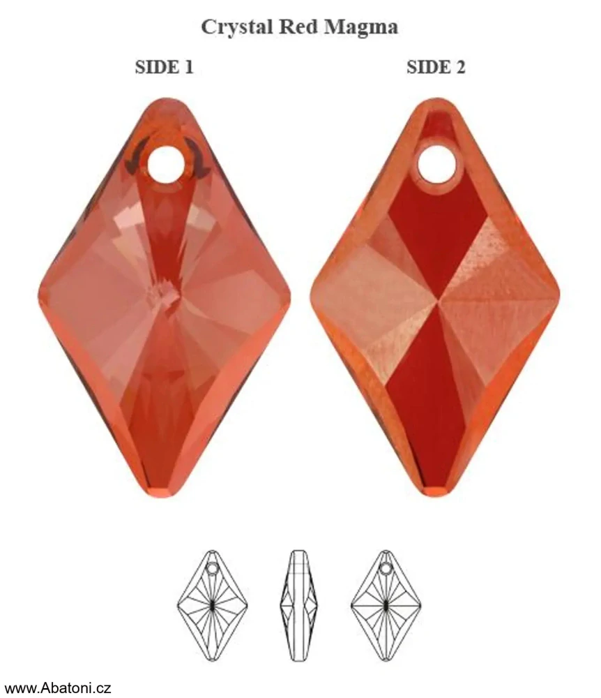 Swarovski Elements Rhombus krystal XXL 27mm - Stříbrná sada (set, souprava) náušnice a přívěsek s řetízkem červeno oranžový kosočtverec 39126.3 Red Magma (červená, oranžová, ohnivá, bordó)