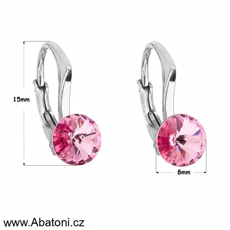 Swarovski Elements Rivoli vlepený krystal 8mm - Dětské Stříbrné náušnice visací modré kulaté 51031.3 Light Turquoise (modrá světlá, tyrkysová) 