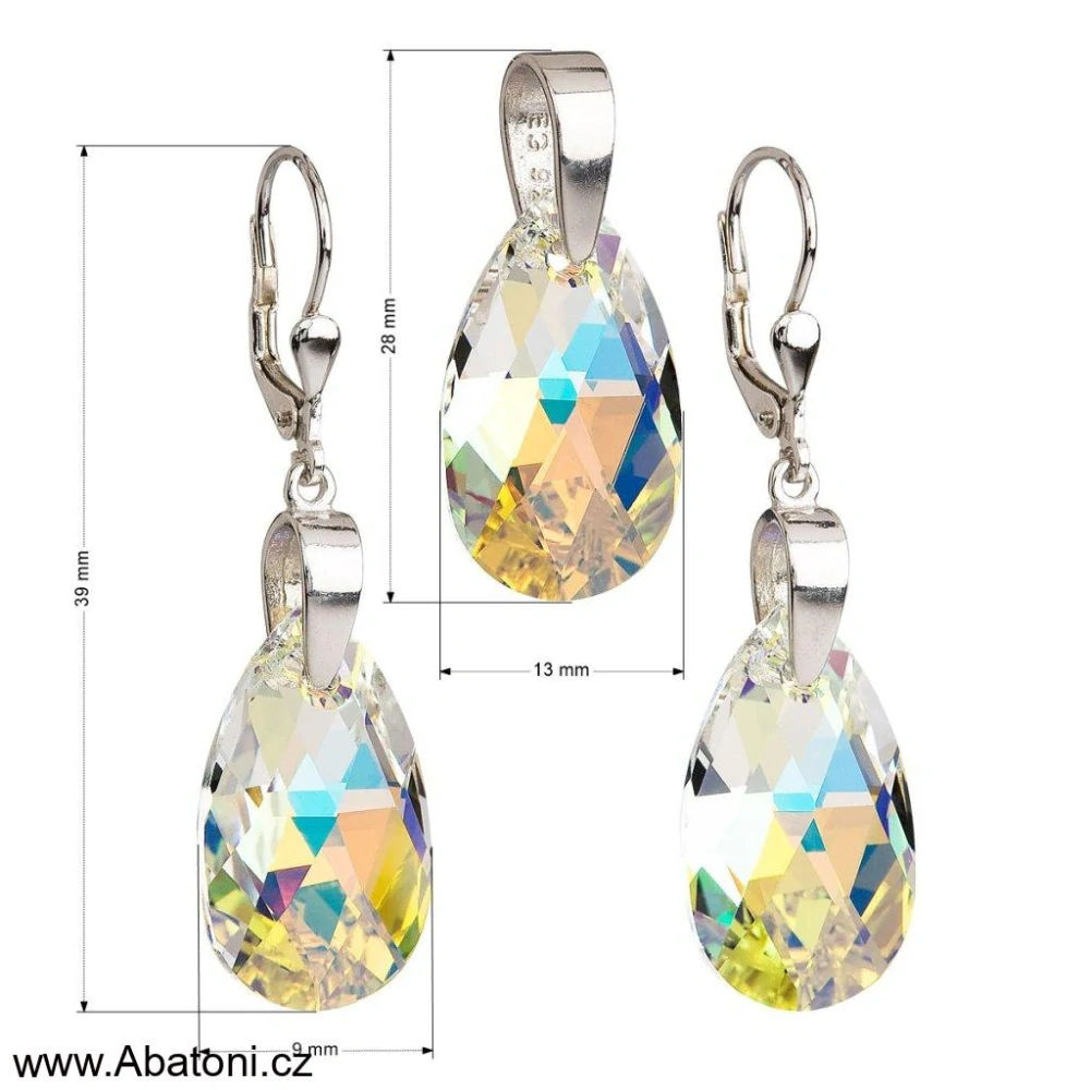 Swarovski Elements Pear krystal 16mm - Stříbrné náušnice visací bimbací bílá duhová slza, kapky 31063.2 Crystal AB (bílá, křišťálová, duhová, měňavá) na šlupně