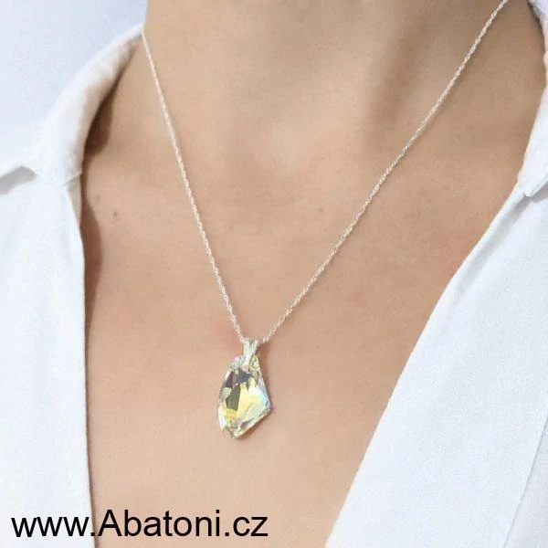 Swarovski Elements Galactic Polygon krystal 19mm - Stříbrný náhrdelník (přívěsek + řetízek) růžový mnohoúhelník 34254.2 Light Rose (růžová světlá)