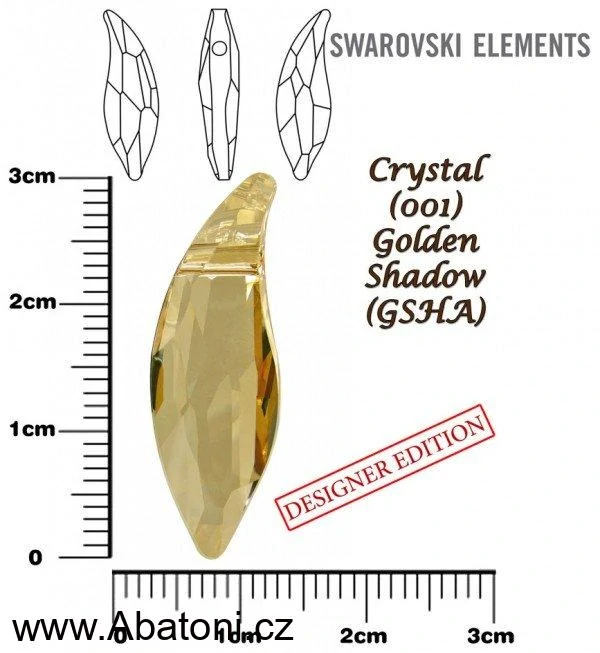 Swarovski Elements Lily Pear krystal 30mm - Stříbrný náhrdelník (přívěsek + řetízek) visací zlatá slza, kapka, lístek 34255.1 Golden Shadow (zlatá, světlá jantarová, zlatobéžová) 
