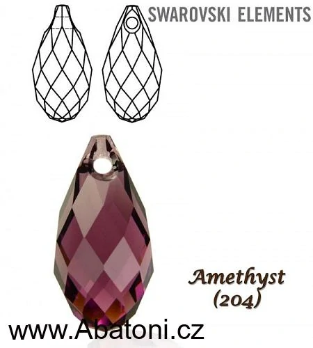 Swarovski Elements Briolette krystal 13mm - Stříbrné náušnice visací fialová slza, kapky 31242.3 Amethyst (fialová, bordó, vínová) 