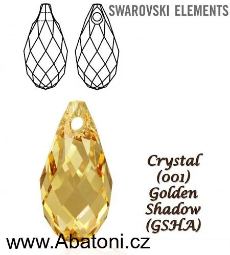 Swarovski Elements Briolette krystal 13mm - Stříbrná sada (set, souprava) náušnice a přívěsek s řetízkem zlatá slza, kapka 39049.2 Golden Shadow (zlatá, světlá jantarová, zlatobéžová) 