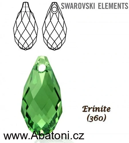 Swarovski Elements Briolette krystal 13mm - Stříbrné náušnice visací zelená slza, kapky 51056.3 Erinite (zelená, šalvějová) 