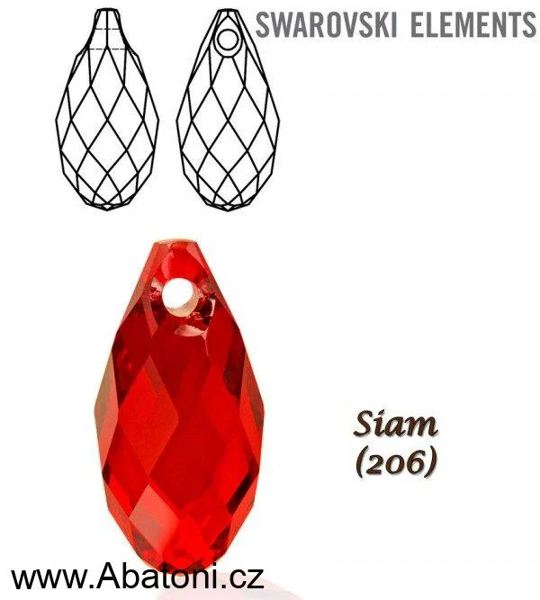 Swarovski Elements Briolette krystal 13mm - Stříbrné náušnice visací červená slza, kapky 31063.2 Scarlet Siam (červená tmavá)