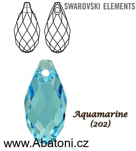 Swarovski Elements Briolette krystal 13mm - Stříbrný náhrdelník (přívěsek + řetízek) visací modrá slza, kapka 34252.3 Aquamarine (modrá světlá, azurová, nebeská)