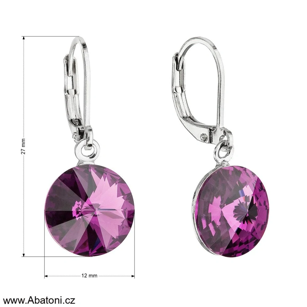 Swarovski Elements Rivoli vlepený krystal 12mm - Ocelové náušnice visací bimbací šedé kulaté 31106.3 Black Diamond (šedá, černá, kouřová) 