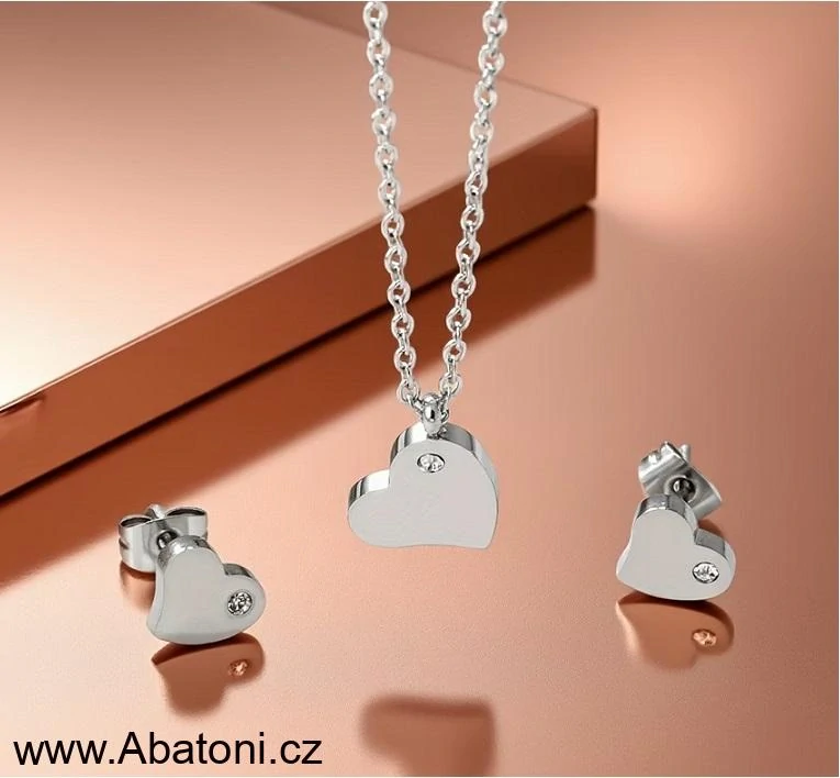 Steel Jewelry Souprava Náhrdelník Náušnice SRDCE Chirurgická ocel SET240229 vzor 01