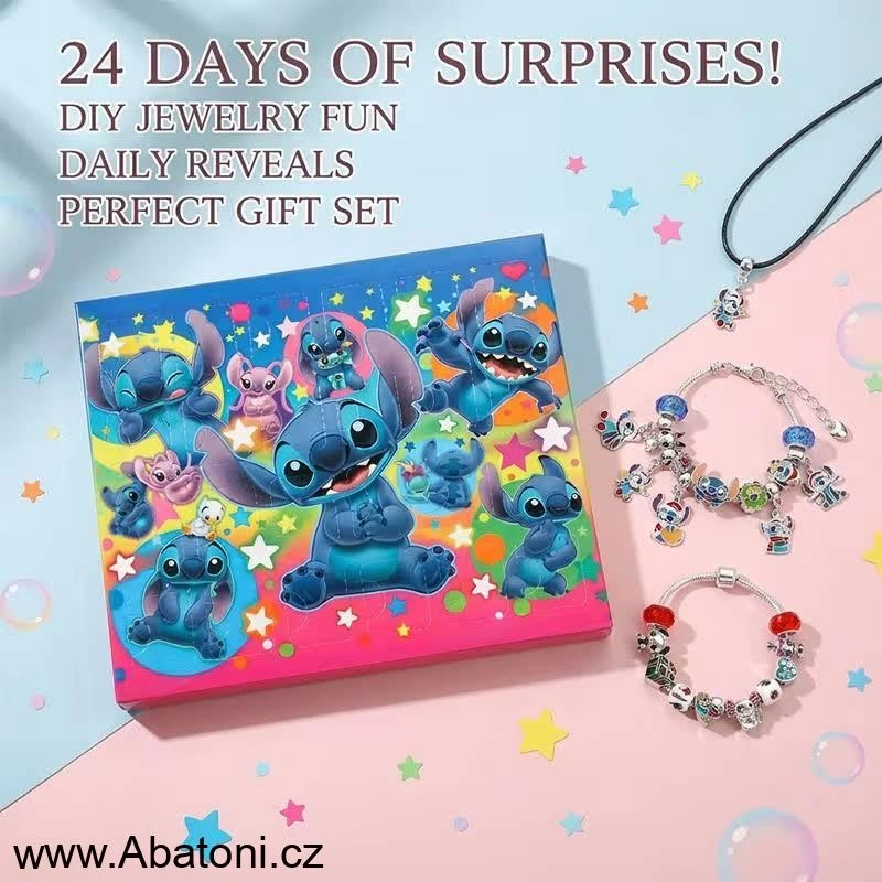 Abatoni Vánoční Adventní kalendář Lilo & Stitch se 2 náramky a 22 přívěsky