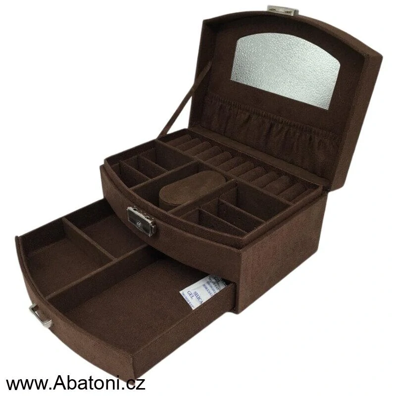 Gaira® Dvoupatrová sametová šperkovnice se šuplíčkem 9022-15 - hnědá - brown