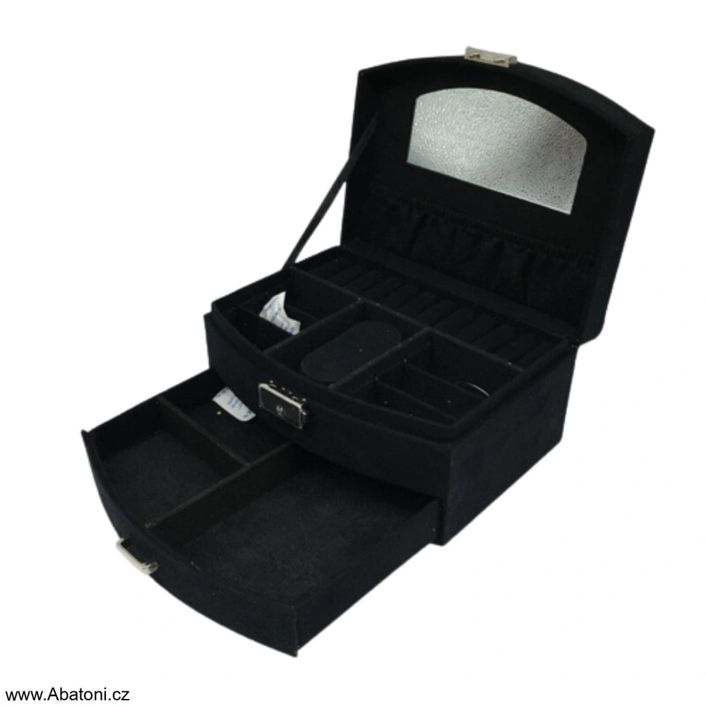 Gaira® Dvoupatrová sametová šperkovnice se šuplíčkem 9022-10 - černá - black