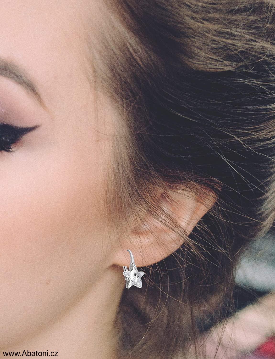 Swarovski Elements Star vlepený krystal 10mm - stříbrné náušnice visací černé hvězdičky 31227.5 Jet (černá)