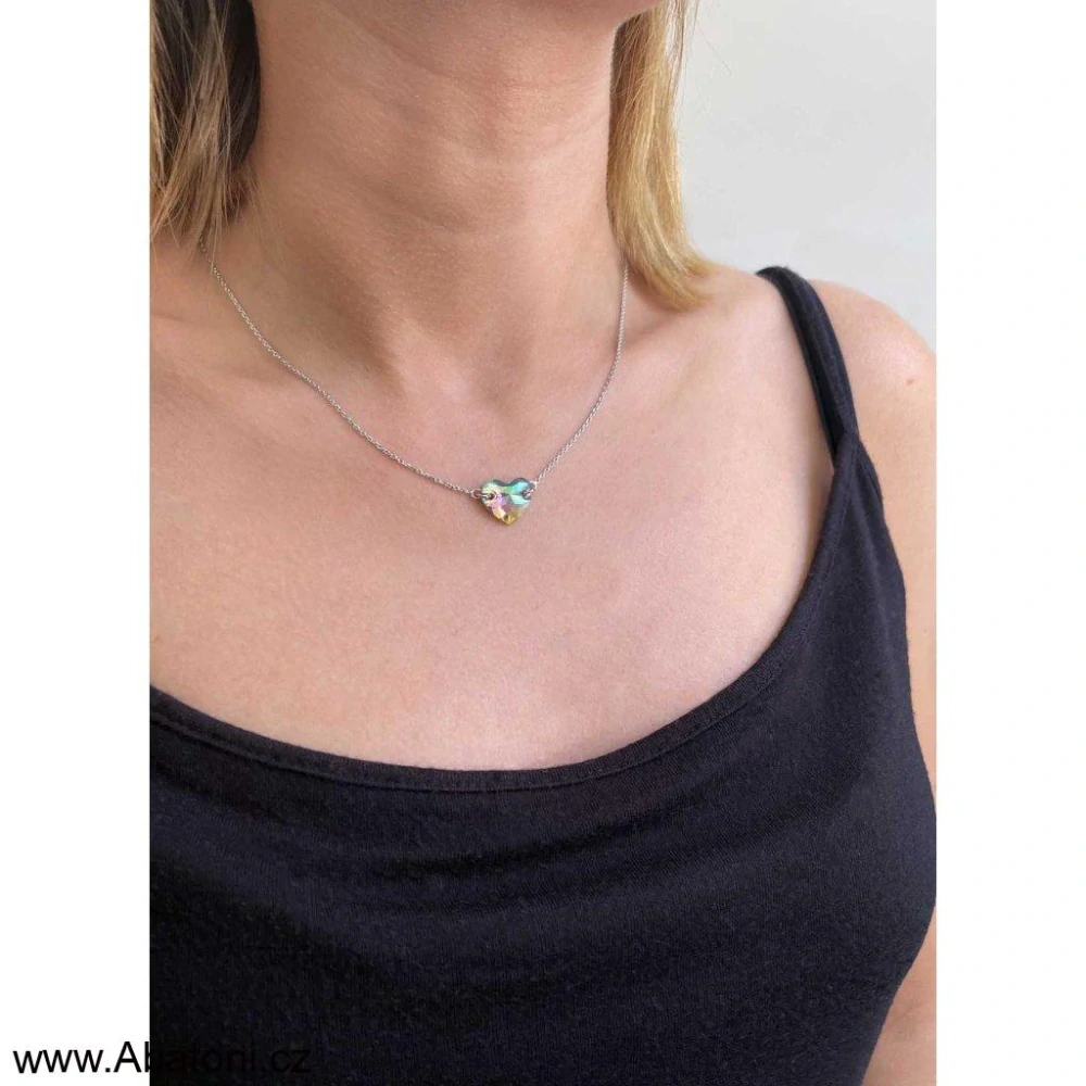Swarovski Elements Heart krystal 14mm - Stříbrný náhrdelník (přívěsek + řetízek) zeleno fialové DVOUDÍRKOVÉ srdce, srdíčko 32020.5 Paradise Shine (zeleno-růžová, fialová, duhová, měňavá)