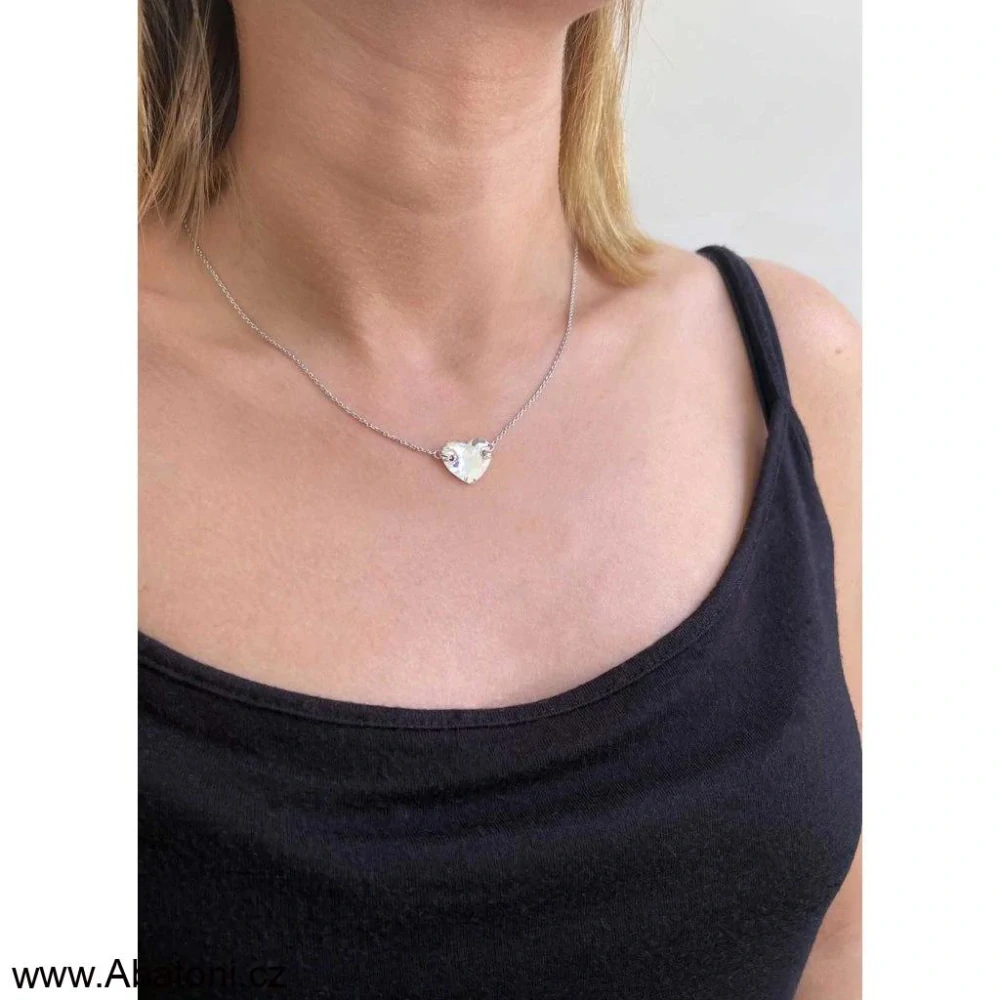 Swarovski Elements Heart krystal 14mm - Stříbrný náhrdelník (přívěsek + řetízek) bílé DVOUDÍRKOVÉ srdce, srdíčko 32020.1 Crystal (bílá, čirá, křišťálová) 