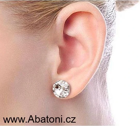 Swarovski Elements Rivoli vlepený krystal 14+12mm - Stříbrná sada (set, souprava) náušnice a přívěsek s řetízkem bílé duhové kulaté 39140.1 Crystal AB (bílá, křišťálová, duhová, měňavá) 